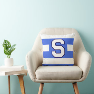 Varsity Stripe Royal Blue Custom Initial Throw Pillow