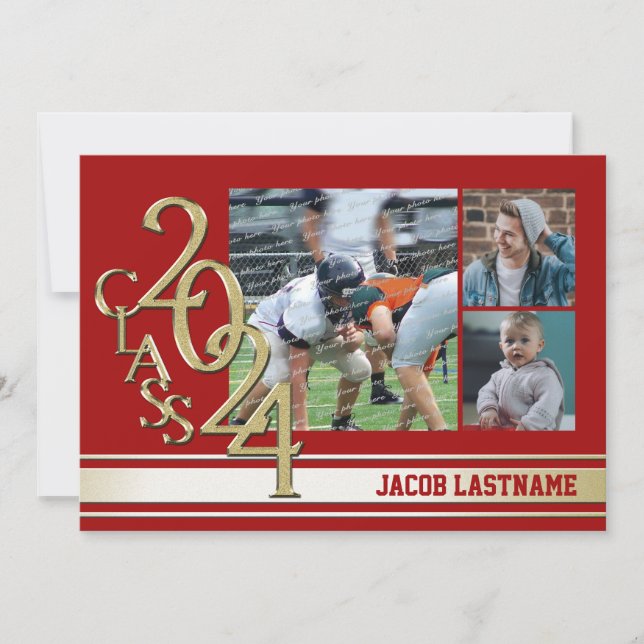 Varsity Stripe Tri Photo Gold Graduate Invitation (Front)