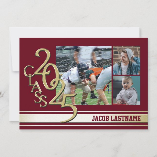 Varsity Stripe Tri Photo Gold Graduate Invitation (Front)