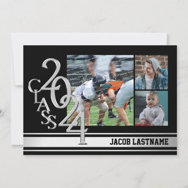 Varsity Stripe Tri Photo Graduate Invitation (Devant)