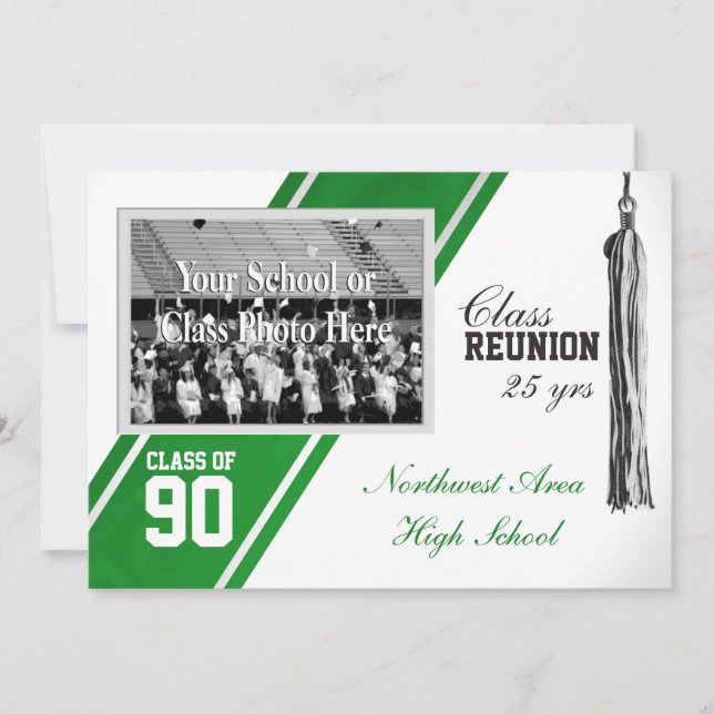 Varsity Stripe with Photo Class Reunion Invitation (Front)