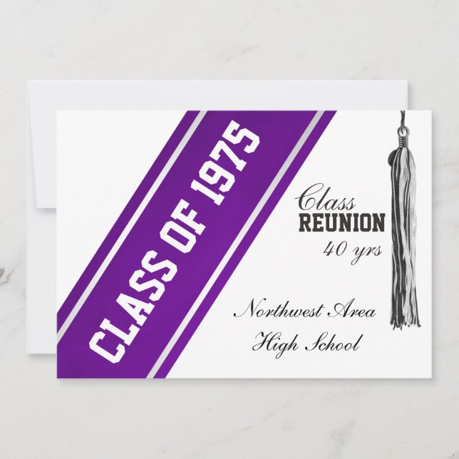 Varsity Stripe with Purple Class Reunion Invitation (Front)