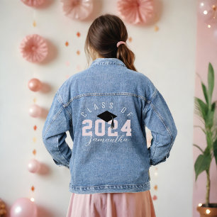 Varsity Style Graduate Class of 2024 Custom Name Denim Jacket
