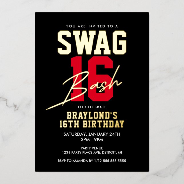 Varsity Style Swag 16 Birthday (Front)