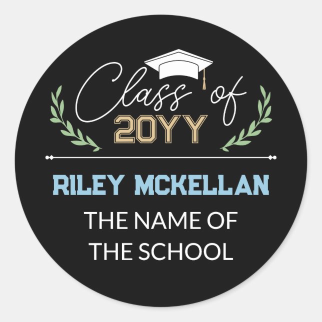 Varsity Typography Black Blue Class Of Classic Round Sticker (Front)