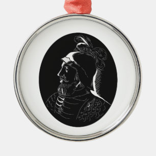 Vasco Nunez de Balboa Conquistador Woodcut Metal Ornament