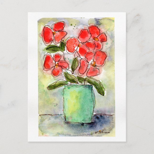 Vase and Flowers Watercolor Postcard (Front)