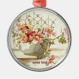 Vase aux roses roses vintages aquarelle ornement