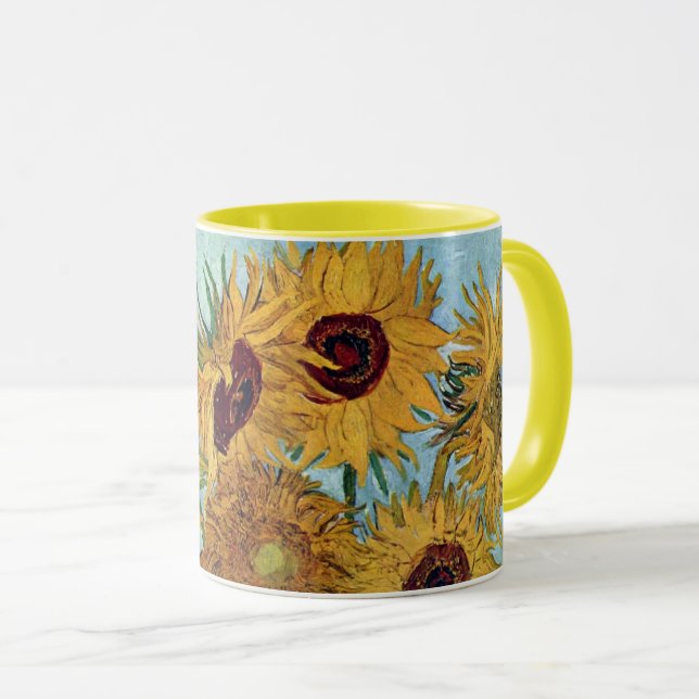Vase avec douze tournesols par Van Gogh Coffee Mug (Devant droit)