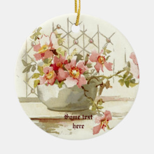 Vase avec pinkroses vintage aquarelle ornement