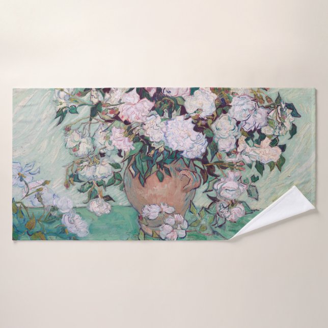 Vase avec roses roses roses, Van Gogh (Serviette de bain)