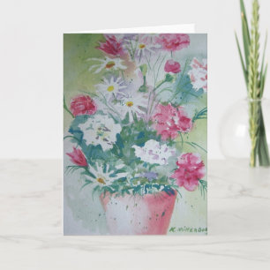Vase de carte de voeux d'oeillets