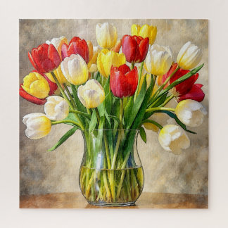Vase de tulipes florales – Puzzle botanique coloré