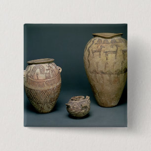 Vase decorated with various friezes of animals and 2 inch square button