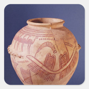 Vase depicting two shrines on a barge square sticker