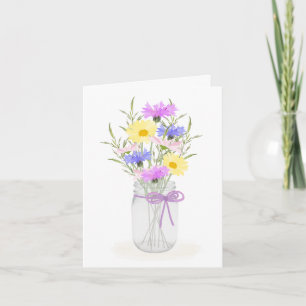 Vase en pot Mason Fleurs sauvages pour carte de vœ
