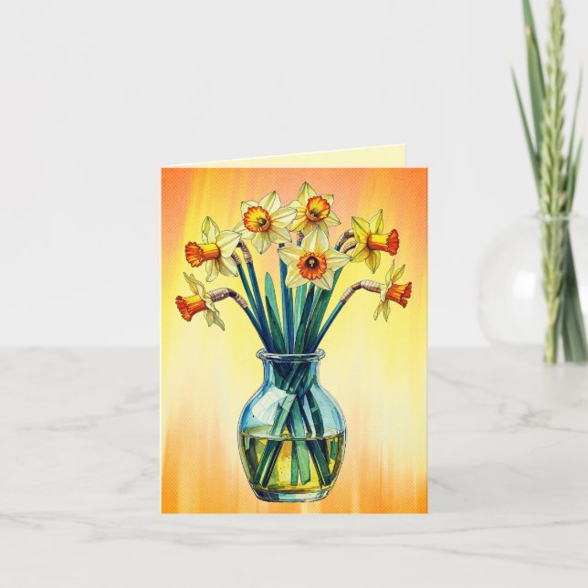 Vase Full of Beautiful Daffodils Card (Front)