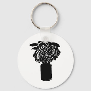 vase full of black roses original silhouette art  keychain