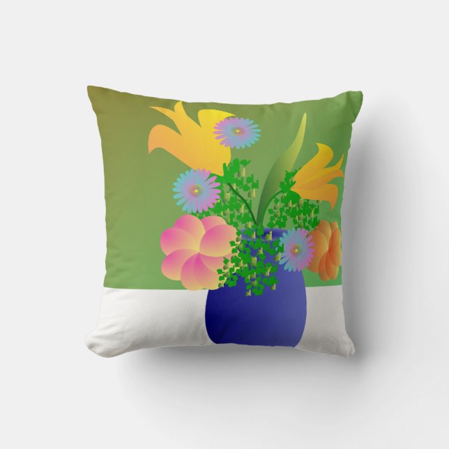 Vase Full of Bright flowers Throw Pillow (Front)