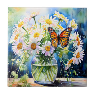 Vase of Daisies Pretty Floral   Tile