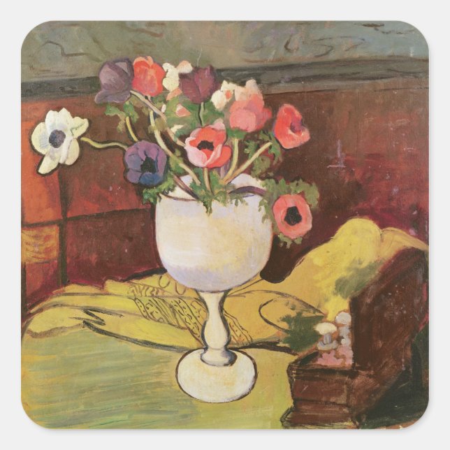 Vase of Flowers, Anemones in a White Glass Square Sticker (Front)