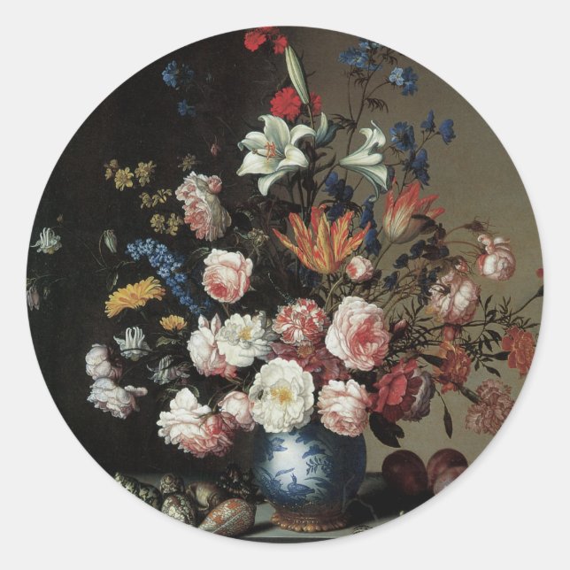 Vase of Flowers by a Window, Balthasar van der Ast Classic Round Sticker (Front)