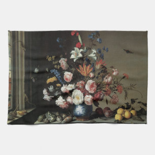 Vase of Flowers by a Window, Balthasar van der Ast Kitchen Towel