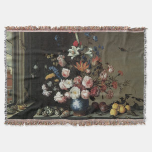 Vase of Flowers by a Window, Balthasar van der Ast Throw Blanket