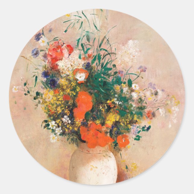 Vase of Flowers by Redon Post-Impressionist Classic Round Sticker (Front)