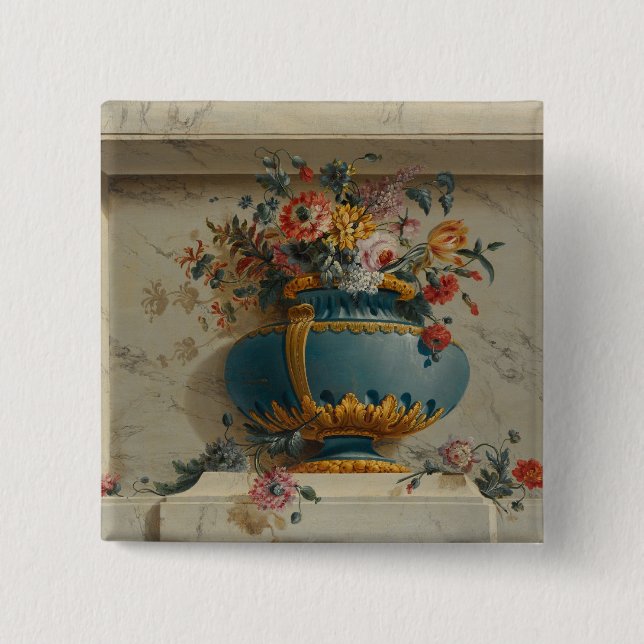 Vase of Flowers in a Niche 2 Inch Square Button (Front)