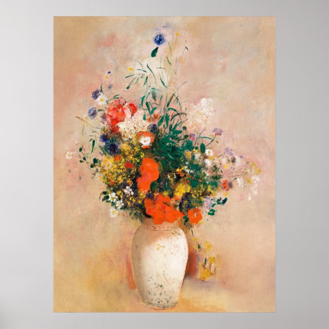 Vase of Flowers (Pink Background) (1906) by Odilon Poster (Front)