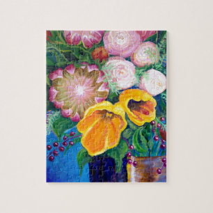 Vase of Flowers -- Proteas, Tulips and Roses Jigsaw Puzzle