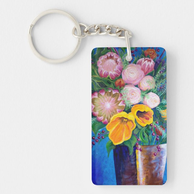 Vase of Flowers -- Proteas, Tulips and Roses Keychain (Front)