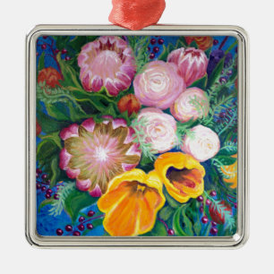 Vase of Flowers -- Proteas, Tulips and Roses Metal Ornament