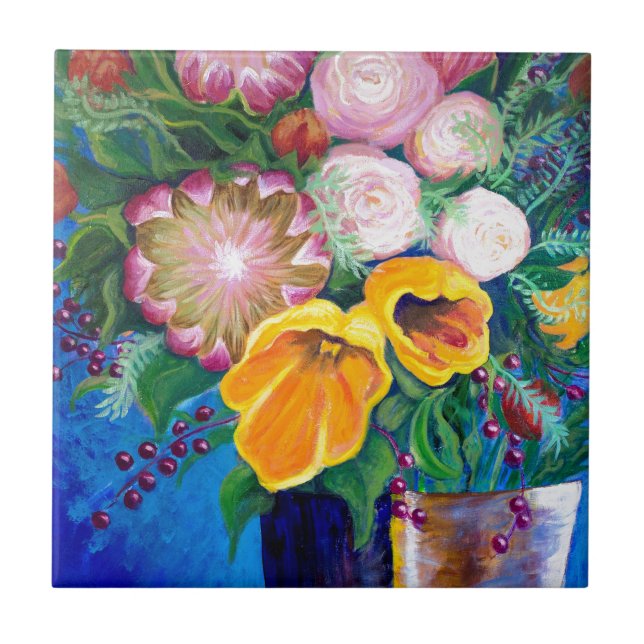 Vase of Flowers -- Proteas, Tulips and Roses Tile (Front)