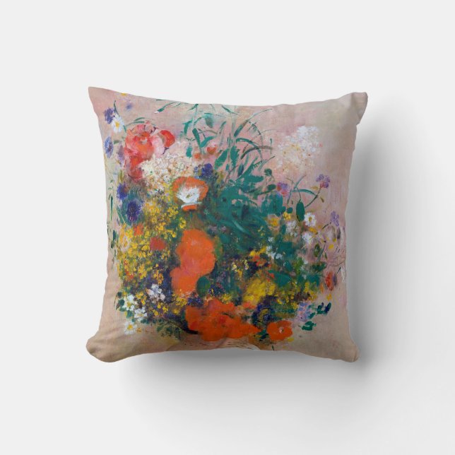 Vase of Flowers, Redon Throw Pillow (Front)