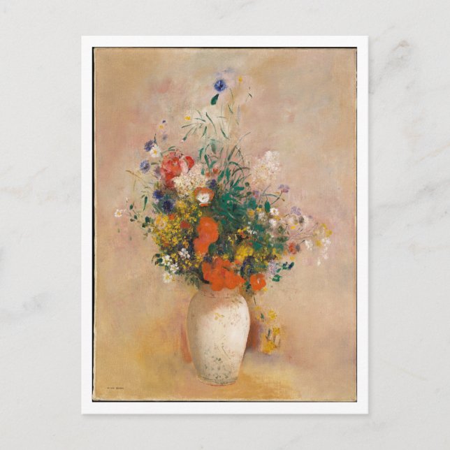 Vase of Flowers with Pink by Redon Painting Postcard (Front)
