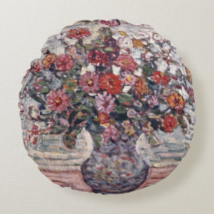 Vase of Flowers, Zinnias by Maurice Prendergast Round Pillow