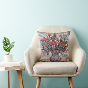 Vase of Flowers, Zinnias by Maurice Prendergast Throw Pillow