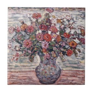 Vase of Flowers, Zinnias by Maurice Prendergast Tile