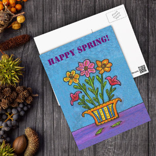 Vase of Happy Spring Flowers Postcard