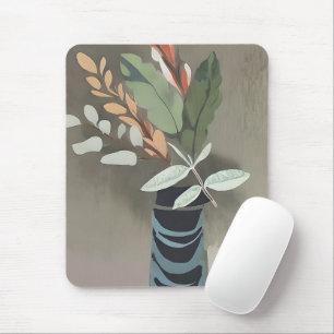 Vase of leaves minimalist art mouse pad