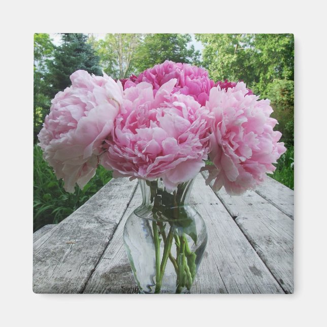 Vase of Pink Peonies Square Magnet (Front)