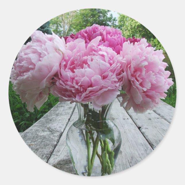 Vase of Pink Peony / Peonies Stickers Labels (Front)