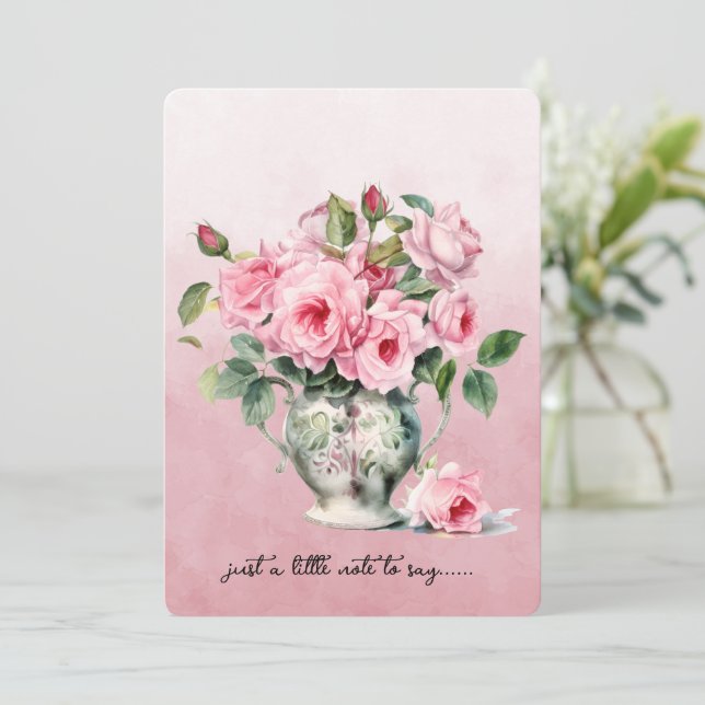 Vase of Pink Roses Note Card (Standing Front)