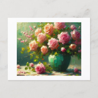 Vase of Pink Roses,  Postcard