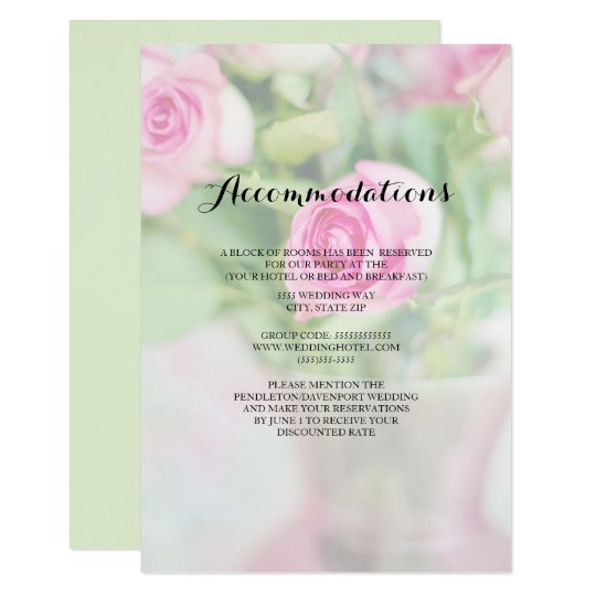 Vase of Pink Roses Wedding Accommodations Card