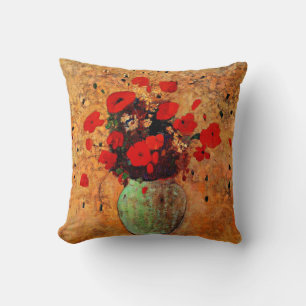Vase of Poppies by Odilon Redon Throw Pillow