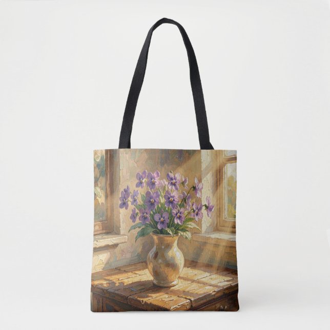 Vase of Purple Violets Impasto   Tote Bag (Front)