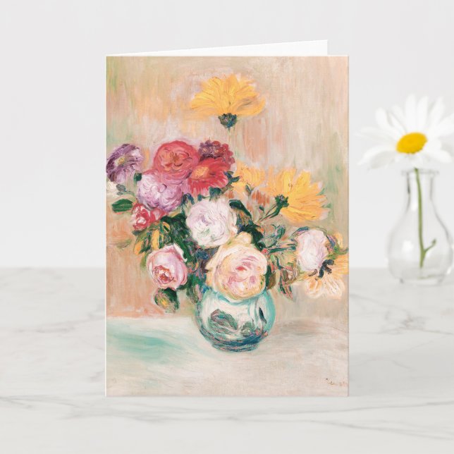 Vase Of Roses And Dahlias, Renoir Card (Small Plant)